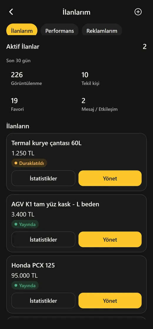 Kurio ilan merkezi ekranı